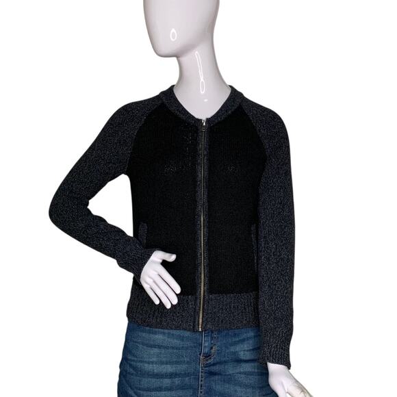 Old Navy Knit Sweater Charcoal Gray and Black Colorblock Size S Zipper Closure - Picture 1 of 9